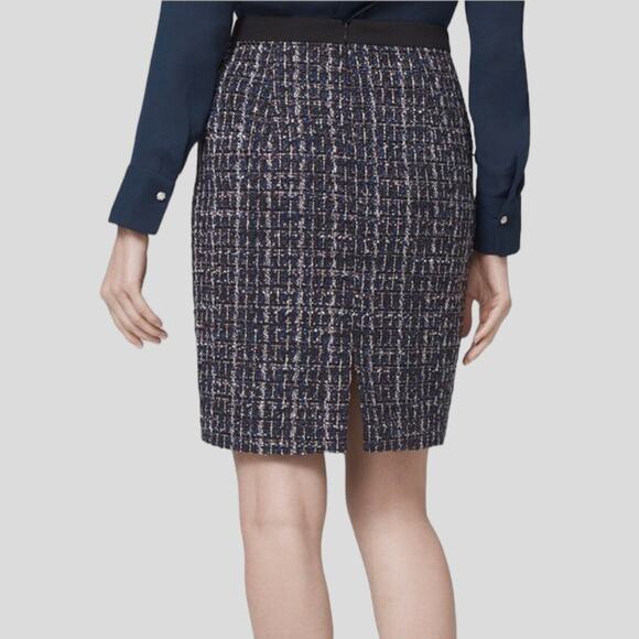WHITE HOUSE BLACK MARKET Wool Blend Tweed Pencil Skirt Metallic Career Black 10 - Picture 3 of 14